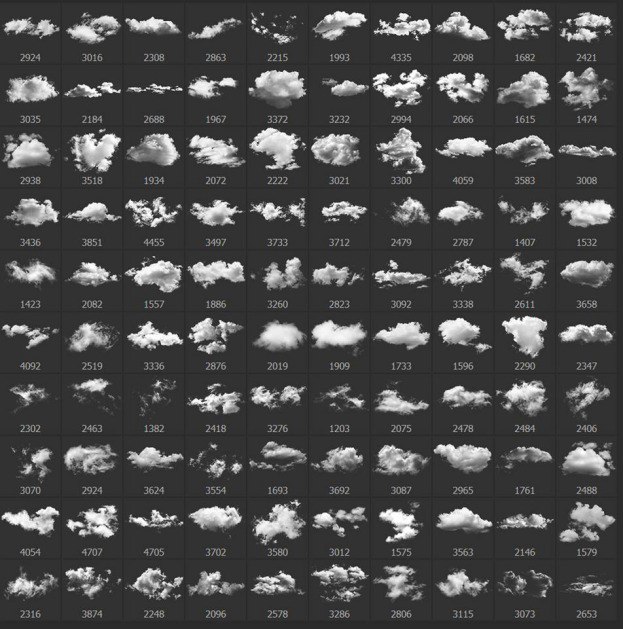 【云朵笔刷】200+云朵笔刷 云朵免扣素材 PSD源文件